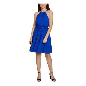 BETSEY JOHNSON Womens Blue Drawstrings Hem Lined Sleeveless Dress Petites 2P